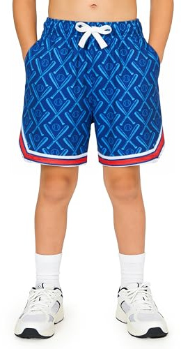Cozople Boys Running Shorts Blue Baseball Print Sport Shorts with Pocket