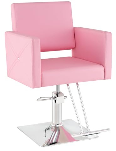 RELAX4LIFE Fauteuil Barbier Pivotant à 360°, Chaise à Coiffure Hydraulique, Hauteur d’Assise 40-55 CM, Repose-Pieds Métallique, Equipement Coiffure pour Salon de Beauté (Rose,Style 2 | Standard)
