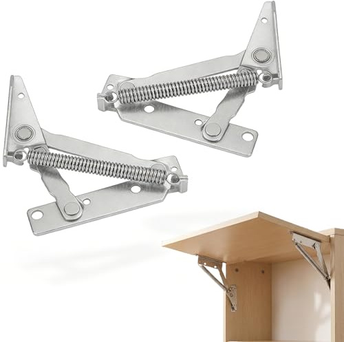 Lot de 2 Charnières à Ressort 80° pour Meubles et Armoires, Charnières à Couvercle en Acier Inoxydable pour Lits Pliants, Canapés et Portes d'Armoire, Accessoire de Fixation Robuste