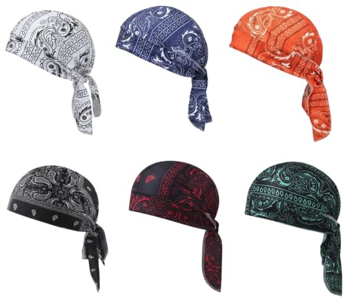 KhgFov Bandana Cap for Men, Cooling Head Scarf, 6 Pcs Cooling Headscarf Cap with Wicking Breathable Printed, Elastic Cycling Sports Caps for Running, Cycling, Outdoor Sports