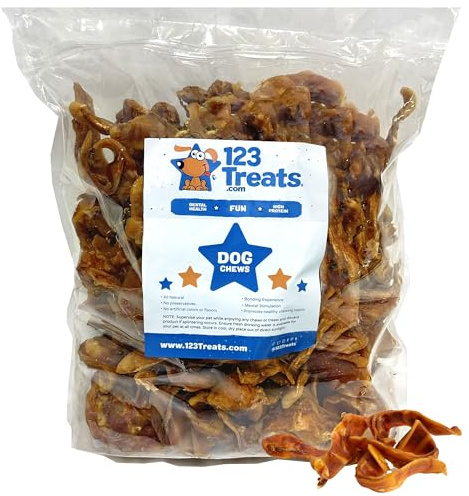 123 Treats Natural Pig Ears for Dogs - 5 lb Bulk Pork Strips and Slivers, Single Ingredient Pet Chews Perfect for Puppies or Training Rewards, Premium Dog Treats Bulk