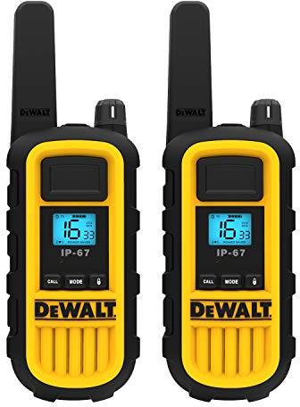 DeWalt DXPMR800 Heavy Duty Professional Walkie Talkie PMR Radio with Up to 15 Floors/10km Range, License Free-Black and Yellow, Black & Yellow, 2 Pack