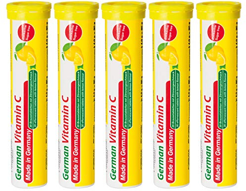 Vitamin C Brausetabletten 5x20 Stk. – Zitronengeschmack – 180 mg Vitamin C Zuckerfrei – T&D Pharma German Vitamin C – Made in Germany