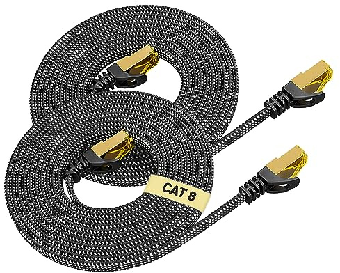 ARISKEEN Cat 8 Ethernet Cable 0.5M 2Pack, High-Speed 40Gbps 2000MHz Short Ethernet Cable Braided Flat Gigabit Rj45 STP Shielded Internet Network Lan Cable Cord for Modem Router PC