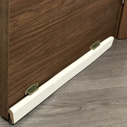 Burlete aislante basculante de madera color BLANCO 81,5cm. Barra aislante de paño resistente de 10mm. Anti-ruido, Anti-aire, Anti-insectos. Fijación mediante tornillos. Aislante total.