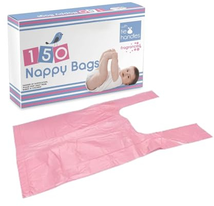 Karrma Ltd. Nappy Bags 150 Pack Scented Disposable Nappy Sacks with Tie Handles for Odour Control – Leak-Proof Nappy Bin Bags for Home, Travel & Pets