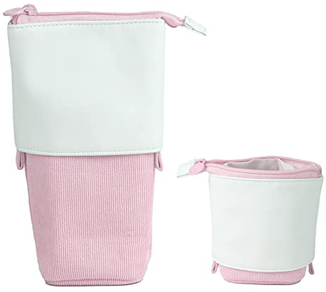 JANREAY Estuche telescópico 2 en 1, portalápices Plegable, con Soporte retráctil para lápices, para Estudiantes, Adolescentes, niñas, niños, Talla única, Bolsillo Adicional (Rosa-2)