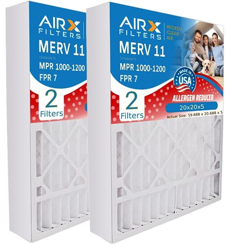 AIRX FILTERS WICKED CLEAN AIR. 20x20x5 Air Filter MERV 11 Compatible with Ultravation 91-013 Furnace Filter 2 Pack