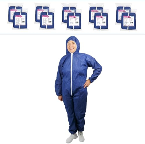 10x ARNOMED® Combinaison Jetable XXL Extra Fort, Combinaison Travail Homme & Femme Sécurité, Combinaison Jetable de Peintre & Bâtiment, Combinaison de Protection & Amiantée, (Bleu)