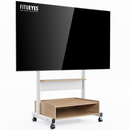 FITUEYES Soporte TV con ruedas móvil para 40-85 pulgadas, soporte TV de suelo con estantes de madera, carro TV de suelo Max VESA 600 x 400 mm 60 kg