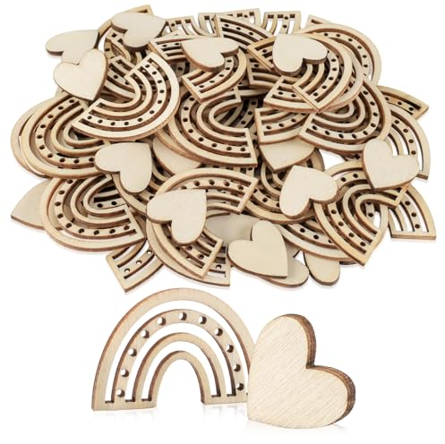 Taufe Deko Holz Konfetti Boho Tischdeko 60 Stück Streudeko für Babyparty, Taufe, Geburtstag und Babyshower Deko, Regenbogenmotiv für Jungen und Mädchen