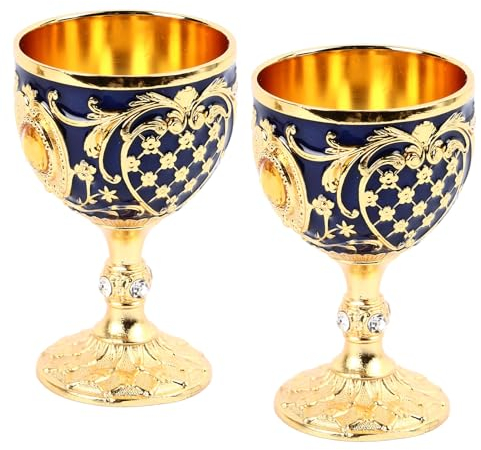 Copa De Cáliz Vintage, 2 Piezas, Vasos De Chupito De Metal Vintage, Cáliz De Vino De Metal, Copa De Vino De Metal En Relieve, Mini Cáliz De Vino(Oro Azul)