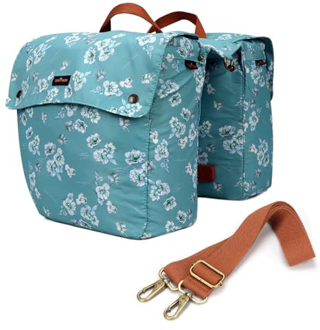 TOURBON Waterproof Canvas Bicycle Bike Rear Seat Carrier Luggage Storage Bag Cycling Double Roll-up Pannier Bag Rear Pack (Flower Pattern)