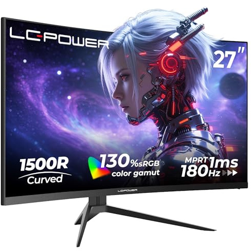 LC-POWER LC-M27FC 27 Zoll Curved Gaming Monitor 180Hz, PC Bildschirm Full HD 1080P, 1500R VA Panel, FreeSync, HDR, 123.1% sRGB, DP 1.4/HDMI 2.0 und Eye Care Technologie, VESA 100x100mm