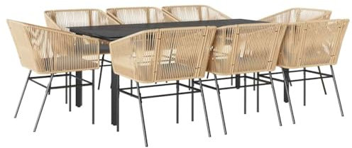 vidaXL Matgrupp för trädgård med dynor 9 delar brun polyrotting glas, utomhus matgrupp, trädgård matmöbler, trädgård matbord och stolar