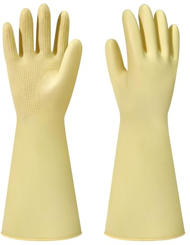 Guantes de goma de 16 pulgadas, guantes de goma resistentes, guantes resistentes a los químicos, guantes de goma largos de drenaje de limpieza reutilizables, resistentes a ácidos fuertes, álcalis y