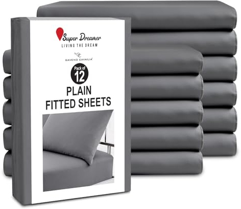 GC GAVENO CAVAILIA 12 Piece Microfiber Fitted Sheets - Double Bed (137x193cm) - Plain Bed Sheets - Deep Pocket 25cm (10) - Shrinkage, Fade & Wrinkle Resistant - Machine Washable - Charcoal