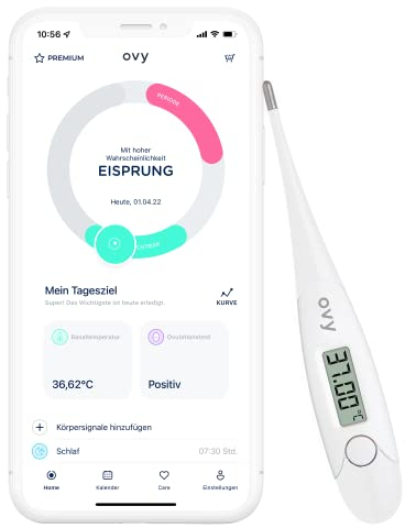 Ovy® Basalthermometer mit EU-zertifizierter Ovy App zur hormonfreien Verhütung und bei Kinderwunsch | Eisprung-Messgerät zur Berechnung fruchtbarer Tage