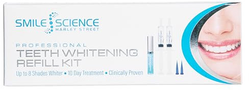 Smile Science Harley Street - Kit ricarica gel sbiancante denti professionale - Include ricariche gel sbiancante denti, smacchiatore e punte di precisione - Sicuro per smalto al 100% - Vegano