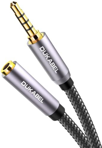 DuKabel 4ft/1.2m 3.5mm Male to Female Stereo Audio Extension Cable, Gold Plated, Nylon Braided, Compatible with Smartphone, Laptop, MP3 Player, Car Radio, Portable Speaker, Tablet