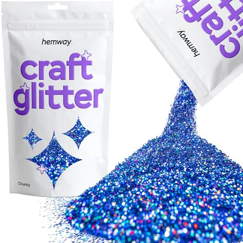 Hemway Craft Glitter Sapphire Blue Holographic 100g Chunky Glitter | for Crafts, Resin, Cosmetic, Nail, Face, Body, Festival, Tumblers, Art, Candle, Crafting