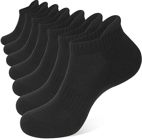 CLOSEMATE 7 Pares Calcetines Deporte Tobilleros Hombre Mujer Corto Algodón Transpirable Compresión Acolchados Low Cut Running Atlético Caminar(7Negro,Tamaño M)