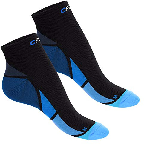 CFLEX Herren & Damen Sport Kompressionssocke (2 Paar) Kurzschaft Socken - Schwarz-Blau 43-46
