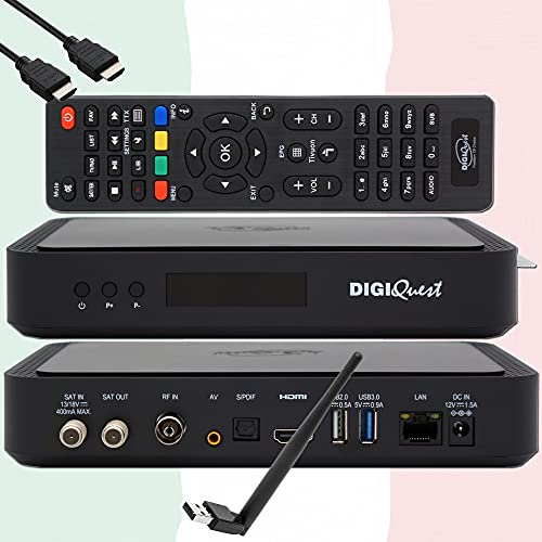 TiVuSat Tarjeta 4K UHD + DIGIQuest Q60 Combo 4K H.265 S2+T2 HEVC Set-Top Box, receptor TiVuSat certificado con tarjeta, reproductor multimedia, WebRadio, USB PVR, 150Mbit WiFi, EasyMouse HDMI