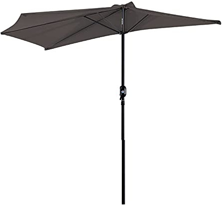 Outsunny Sombrilla 269x138x236 cm Parasol de Jardín con Manivela y Forma Semicircular Tela Poliéster 180 g/m² para Exterior Terraza Patio Piscina Gris