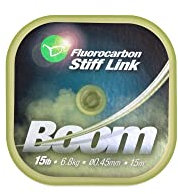 Korda - Boom 15lb/0.45mm 15m Fluorocarbon Hooklink | Stiff Rig Link Material | Crimpable for Custom Rigs | Green Tinted for Lakebed Camouflage | Ideal for Carp Fishing Rigs and Stiff Boom Setups
