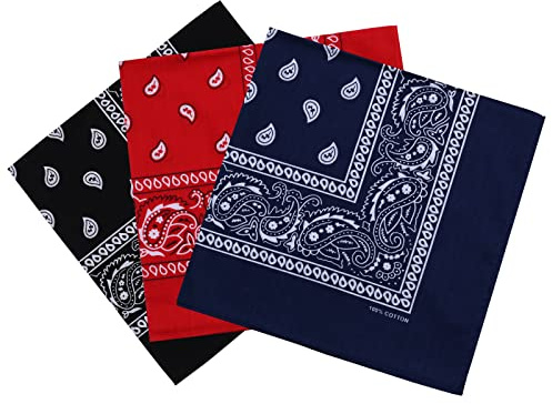 la ceida 3 Pcs Black,Red,Navy Cotton Paisley Bandanas for Women Hair