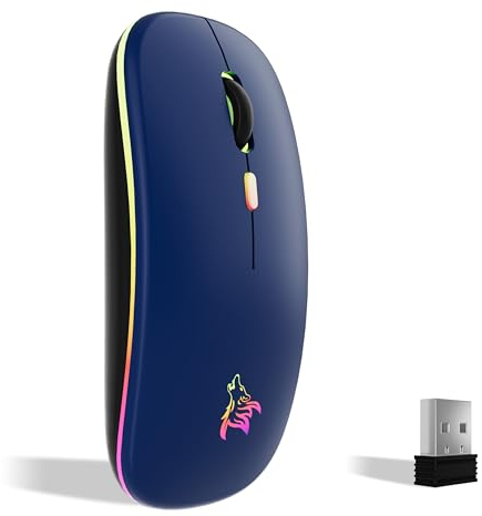 TQQ Mouse wireless ricaricabile, mouse retroilluminato a 7 colori con mini ricevitore USB da 2,4 GHz, mouse gaming, compatibile con laptop, PC, computer, Chromebook, Notebook e iPad Etc