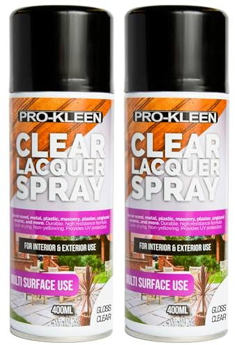 Pro-Kleen Clear Lacquer Spray - Protects and Seals - for Metal, Wood, Plastics & Ceramics - Fast Drying Formula for Interior and Exterior Surfaces - Clear, Durable & Flexible - (Gloss, 2 x 400ml)