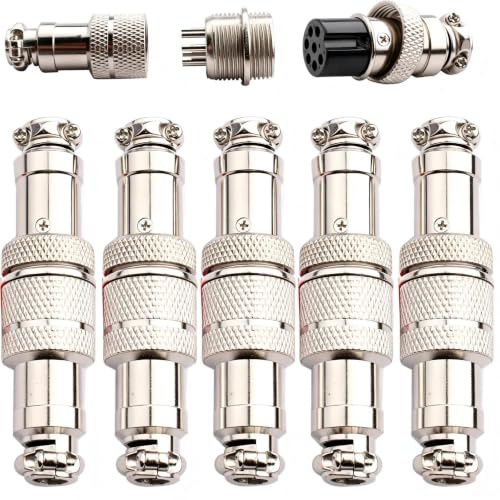 VISSQH 5 Paia GX16 7 Pin Connettore Aviazione,16mm Connettore Aviazione Maschio Femmina,Presa aeronauticaConnettore Aviazione Pannello Metallo(Docking)