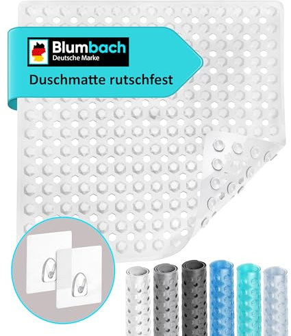 Blumbach® Duschmatte rutschfest 53x53cm - 100% BPA-frei - Inkl. 2 Haken zum Aufhängen - griffige Antirutschmatte Dusche & Badewanne, Duscheinlage, Rutschmatte schimmelresistent & maschinenwaschbar