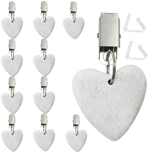 AMANDELIZABE Pesi tovaglia, 10 mollette per tovaglia, con 2 clip, per interni ed esterni, casa, cucina, matrimonio, festa, picnic, bianco, marmo (a forma di cuore)
