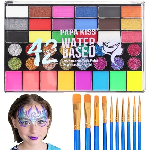 Zefphxs Peinture Corporelle, 42 Couleurs Palette Maquillage Enfant avec 11 Pinceaux, Peinture Visage Enfant, Maquillage pour Enfants pour Halloween, Noël, Carnaval, Soirées à Thème, Fête d'anniversair