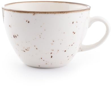 Tasse à café en porcelaine fine de qualité supérieure - 350 ml - Style bohème avec finition mouchetée élégante et bord marron naturel - Passe aux chocs, aux rayures, au lave-vaisselle et au