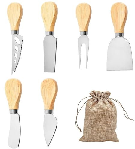 6 Spatole Per Burro E 1 Sacchetto Di Iuta, Set Di Coltelli Da Formaggio, Coltello Da Formaggio Con Manico In Legno, Utensile Da Cucina Multifunzionale