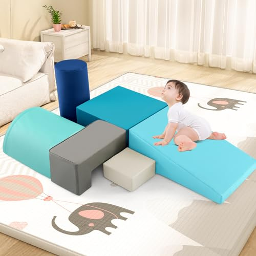RELAX4LIFE Set di 6 Blocchi per Bambini in Schiuma Morbida, Set da Gioco per Arrampicarsi e Gattonare, Centro di Attività (Blu 2)