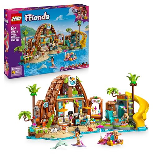 LEGO Friends Family Holiday Beach Resort Toy with 6 Mini Dolls, plus Turtle & Dolphin Animal Figures, an Ice Cream Stand and Accessories - Creative Birthday Gift for 8+ Year Old Girls - 42673
