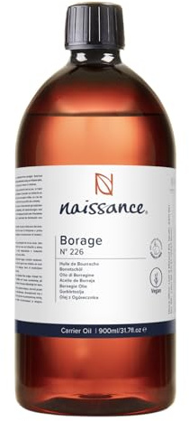 Naissanec Borage Fröolja (Stjärnblomma) (nr. 226) 900ml - Naturligt Hög Halt av GLA (Gamma-Linolensyra) - för Hud, Ansikte, Kropp, Hår, Massage
