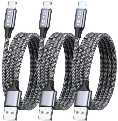 RAVIAD Cavo USB Type-C [3Pezzi, 3m] Cavo USB C Ricarica Rapida 3A QC 3.0 Nylon Intrecciato Cavo Ricarica USB C per Samsung Galaxy S25/ S24/ S23/ S22/ S21, iPhone 17 16 15 Pro Max Plus, P60 P50, Pixel