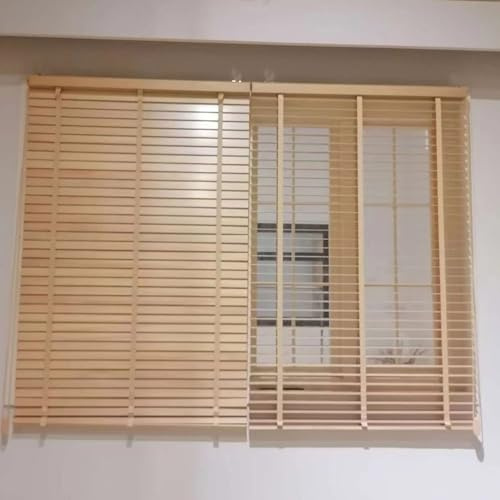 Tende Veneziane in Legno, 60cm 70cm 80cm 100cm 115cm 120cm 140cm 155cm, Veneziane da Interno Tende Veneziana Legno Lamelle da 25mm Privacy Protezione Solare Persiane per Casa Ufficio(Beige)
