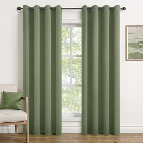 Topfinel Tende oscuranti corte con occhielli, verde salvia, L140 x A175 cm (L x A), per camera da letto, corte, a risparmio energetico, opache, set da 2, insonorizzazione e riscaldamento