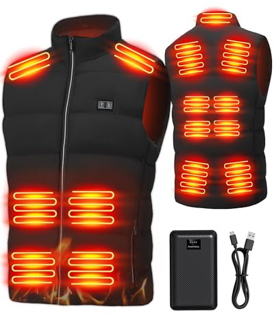 SSLKJD Gilet chauffant d'extérieur pour homme : gilet chauffant USB léger avec batterie, gilet électrique d'hiver lavable, 15 zones de chauffage, veste chauffante pour randonnée, ski, camping, Noir