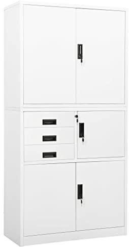 Massbinet Mehrzweckschrank aus Allzweckschrank Aktenschrank Abschließbar Türen und Schloss Büroschrank Modern Werkzeugschrank mit 3 Schubladen Weiß 90x40x180 cm