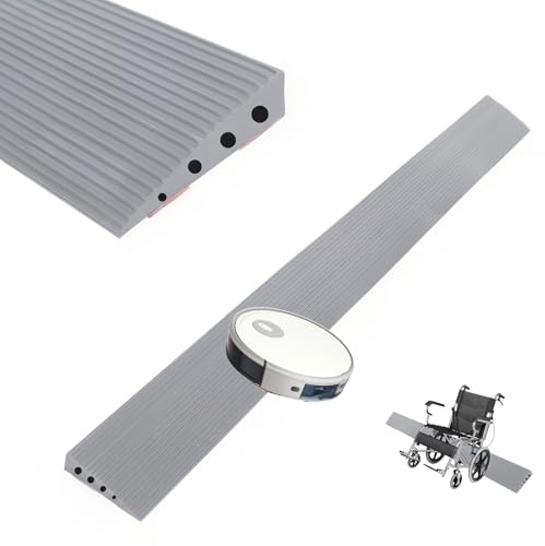 Rampa de Umbral de Puerta de Goma, 100×8×2,5cm, Rampa de Umbral de Transición Autoadhesiva, Antideslizante Goma Rampas, para Silla de Ruedas, Cochecito, Andador y Scooter, Gris