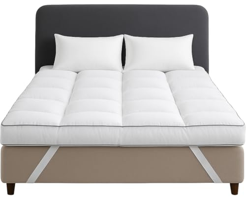 Mattress Topper Double Bed - Extra Thick 4 Inches / 10cm Bounce Back with Elasticated Corner Straps Soft and Breathable, Hypoallergenic Comfy Bed Mattresses Toppers (Double)