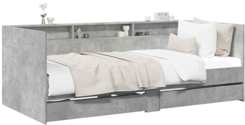 vidaXL Sängsoffa med låda med hylla Betonggrå Konstruerat trä